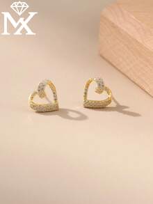 SYMFNY 1 Pair Minimalist Fashionable 925 Sterling Silver Cubic Zirconia Heart Stud Earrings, Delicate Heart-Shaped Design With Sparkling Cubic Zirconia Accents, Suitable For Daily Wear, Dates, Parties And Gatherings - Yellow Gold - View 2