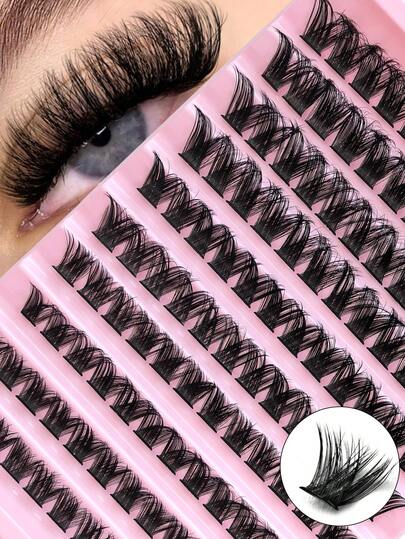 Hinarin D Curl 120 PCS Lash Clusters Wispy Cluster Eyelash Extensions Puffy Individual Lashes 8-16mm Waterproof Natural Mis Extension Fluffy Soft Individual Clusters DIY Cluster Lashes With Soft Thin Band False Eyelashes Fake Mishes Cluster Lashes