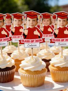 1/10/25/50/100/150pcs Personalized Photo Cake Toppers – Custom Graduates Faces, Customized Graduation Season Photo Ornament, Graduation Commemorative Gift For Her/Him, Fun Custom Toothpick Cupcake Toppers, Graduation Decorations, Unique Party Supplies For Graduation,Weddings, Family Gatherings, And Special Occasions, Warm Gifts For Graduates,Customized Graduation Season Photo Ornament, For Valentine's Day,For Mother's Day,For Birthdays,For Children's Day,For Father's Day,For Graduatio - Multicolor - View 2