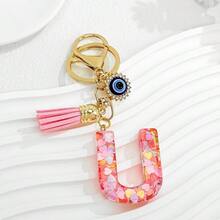 1个新款粉色26个英文字母钥匙扣，带邪眼流苏吊坠，可作钥匙链或包包挂饰 - 彩色 - 查看 11