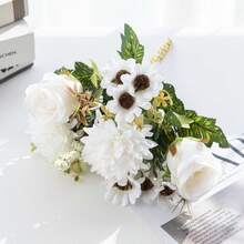 1件仿真丝花 - 玫瑰、绣球、雏菊，仿真花束，适用于家居、餐厅、客厅、户外花园装饰，可用于婚礼、家庭花园和派对装饰，仿真花，婚礼用花，新娘捧花，婚礼用品，婚礼装饰，装饰花，春季装饰 - 白色 - 查看 7