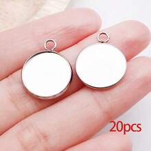 20pcs Stainless Steel Round Pendant Trays Flat Round Bezel Pendant Trays Round Settings Charms For DIY Earrings Necklace Pendants Jewelry Making - Silver - View 12