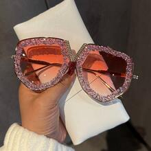 Women's Personalized Large Frame Glasses, Luxury Rhinestone Polygon Fashionable Metal Frame Fashion Glasses For Party - Multicolor - View 5