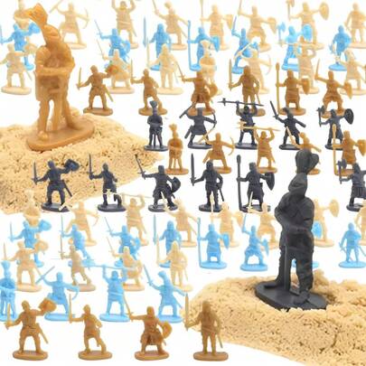 24pcs 1.06inch Plastic Medieval Soldier Model Four Color Mixed Role Playing Action Doll Desktop Ornament Collection Sand Table Scenario Exercise Realistic Micro Landscape Decoration