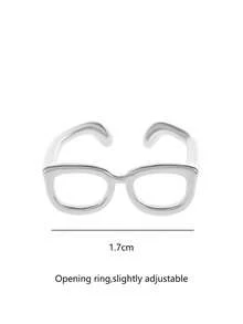 1pc Minimalist Cute Glasses Adjustable Ring, Quirky Personalized Mini Glasses Ring - Multicolor - View 8