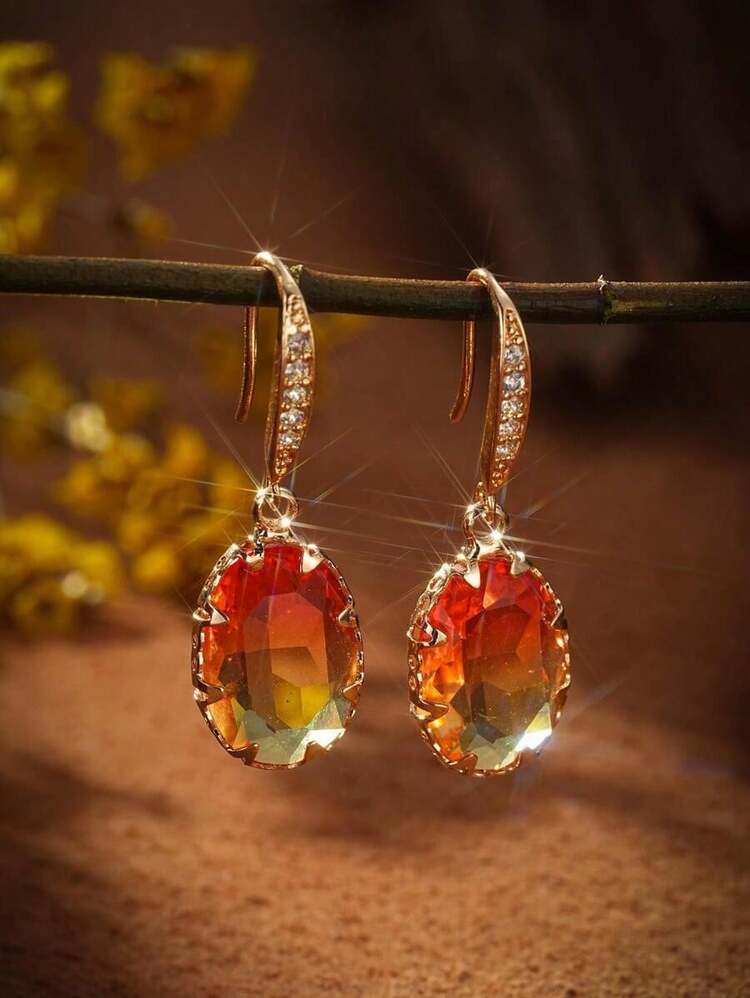 1pc Cubic Zirconia Drop Earrings Copper Jewelry Gifts For Valentine's Day, Perfect For Presenting To Your Lover, Girlfriend, Or Wife, Including Couple's Jewelry - Yellow - View 13