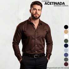 Men's Satin Shirt, Premium Fabric, Simple, Regular Fit, Button-Down - Óxido marrón - Ver 1