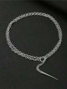 1pc 2026 European And American Punk Style O-Ring Rivet Pendant Necklace, Hiphop Open Circle Necklace, Unisex Y2K Long Necklace, Minimalist Streetwear Party Accessory - Silver - View 3