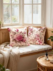 Conjunto de 4 capas de almofada de veludo rosa, estilo retrô, macias e com toque de pele de pêssego, estampa em um lado, decoração com tema de rosas, ideal para festas de aniversário, aniversários, com laço rosa, perfeitas para o Dia das Mães, chá de panela, laváveis à máquina, perfeitas para sala de estar, sofás, casa, quarto, decoração festiva, lembrancinhas, chá de bebê e ideias para presentes (enchimento não incluso). - Rosa - Ver 6
