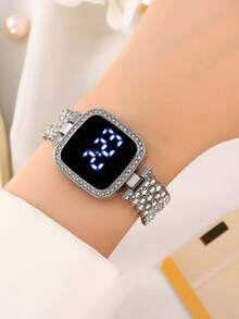 1pc LED Display Electronic Watch, Pointer & Digital Sports Watch With Stainless Steel Mesh Strap - Silver - View 4