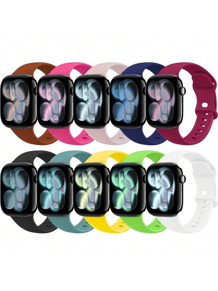 10条装柔软硅胶运动表带，兼容 38mm、40mm、41mm、42mm、44mm、45mm、46mm、49mm，适用于 Series 10、SE、9、8、7、6、5、4、3、Ultra，时尚健身必备礼品套装 - 多色7 - 查看 10