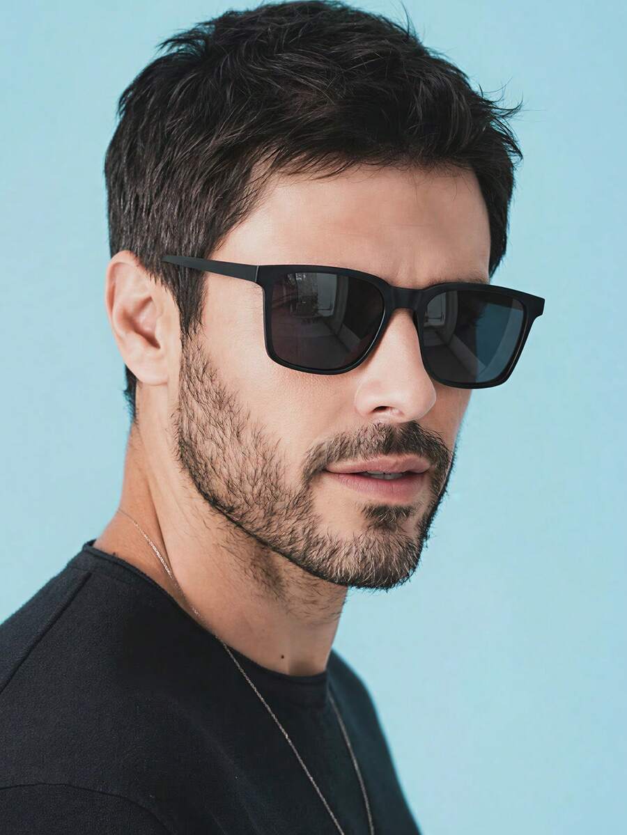 1 Pair Men's Black Square PC Minimalist Casual Versatile Fashion Glasses - Black - View 1