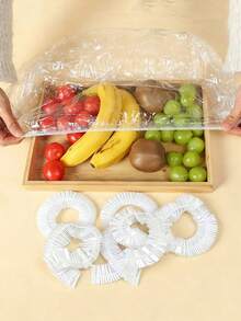 200片装大号透明食品保鲜膜，食品托盘密封膜盖，厨房食品盖，塑料袋，食品储存袋，面包盖，白色食品盖，塑料包装膜，PE保鲜膜袋，厨房收纳，家用塑料包装 - 彩色 - 查看 4