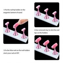 2 Sets Pink Nail Stand Press On Nails Display, Magnetic Nails Holder Painting Nails Practices, Beginner Acrylic Nail Art Kit Accessories, Nail Salon Equipment And Decor - 2套粉色指甲架 - 查看 4