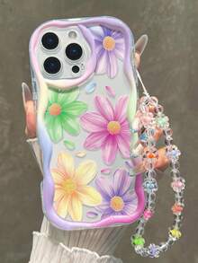 花卉图案印花平纹奶油色波浪边可拆卸手链简约防震加厚手机壳，适用于 17/17 Pro/17 Pro Max、16 XR/7/8、15 Pro Max、12 Pro Max、13 Pro Max、14 Pro Max、13、14、11、12P、14P、11P、12P、XS、XR、7/8P、7/8G、ES2，也适用于 A13 4G、A22、A21S、A51 4G、A52、S22 Ultra、A33 5G、A34、A35，以及 10、Note 11 4G、11 Lite、A53，TPU 材质也适用于 A14/A23/S23 Ultra、S24、A14、A15、S23、A73、A55。 A54手机壳，国际版，非国内版 - 彩色 - 查看 3