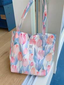 Túi tote vải canvas họa tiết hoa hồng mùa hè, dung tích lớn, thích hợp đi biển, mua sắm, đeo vai. - Nhiều màu - Xem 1