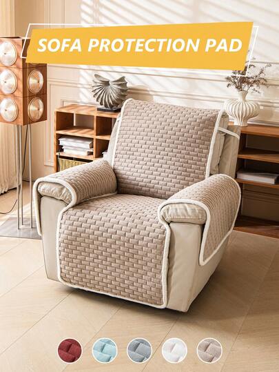 1PC Breathable Quilted Armchair Cover, Durable Sofa Protector Pad With Decorative Plush Trim, Furniture Shield For Pets & Daily Use