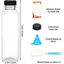 Tomnk 12/36pcs 16oz Juice Bottles, Plastic Bottles With Lids, Reusable Clear Containers For Juice, Smoothies, Cola, Water And Other Beverages, For Back To School Season - Trong sáng - Xem 13