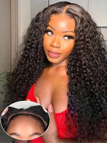 Kinky Curly Lace Front Wig 13x4 Transparent Lace Deep Wave Glueless Curly Wigs 150% Density Kinky Curly Glueless Wigs For Women Daily Wear - Natural Black - View 3