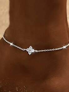 1件S925纯银合成立方氧化锆花朵脚链，百搭时尚，适合日常佩戴/度假/情人节/生日/母亲节礼物，适合女性，低致敏性 - 銀色 - 查看 4