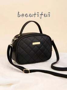 Embroidered Shell Women's Bag, Daily Casual Handbag, Diamond Pattern Shoulder Bag, Crossbody Bag, Shoulder Bag - Black - View 7