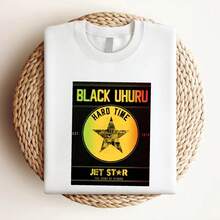 T-shirt da donna con stampa "Hard Time Jet Star The casa Of Reggae", classica maglietta nera reggae - Bianco - Visualizzare 3