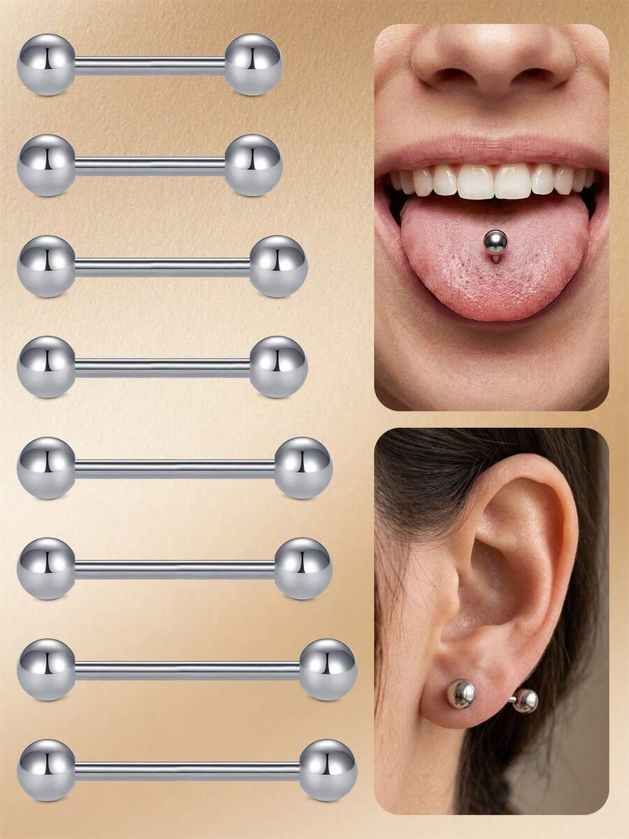 CIZME 14G 316L不锈钢舌环，直杆式 - 男女通用舌环/乳环 - 长度：12毫米、14毫米、16毫米、18毫米、22毫米 - 穿刺饰品 - 銀色 - 查看 1