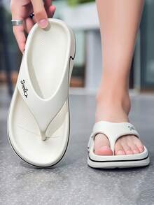 MAOLI 男女通用厚底人字拖,夏季新款字母印花时尚休闲拖鞋,适合海滩、度假、日常穿着,女士款 - 白色 - 查看 9