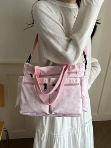 Tas jinjing bahu minimalis modis berkapasitas besar dengan banyak saku, cocok untuk sekolah, kerja, perjalanan, dan bisnis. - Berwarna merah muda - View 2