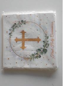 Floral God Bless Napkins First Communion Decorations White Baptism Paper Napkins For Newborn Shower Baptism, First Communion, Christening Decorations - Multicolor - View 12