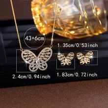 2 peças/Conjunto Romântico Gracioso Colar Pingente e Brincos Conjunto com Borboleta Oca Incrustada de Zircônia Cúbica, Adequado para Uso Diário, Presente para Amigos - Conjunto de três peças colar + brincos - Visão 8