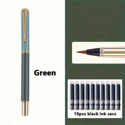 1 Stift mit geschmeidigem Schreiben und tragbarem Stiftkörper, 10 schwarze Tintenpatronen, geeignet für Anfänger zum Üben von weicher Pinselkalligraphie, nachfüllbar mit Tinte, schön gestaltet, Schulmaterial, Kunstzubehör
