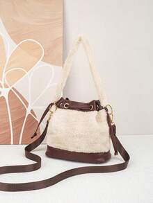 2026 New Plush Bucket Bag, Fashionable Color Matching, Korean Style Women's Shoulder Crossbody Plush Bag - Multicolor - View 8