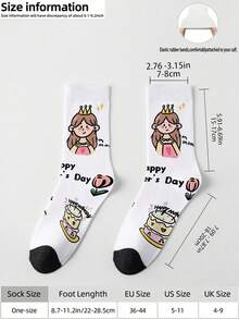 1 Pair Limited Edition Cartoon Crew Socks For Mother's Day, With Kiss And Hug Patterns, 360° All-Over Printing, Perfect Gift For Mother's Day - White - View 6