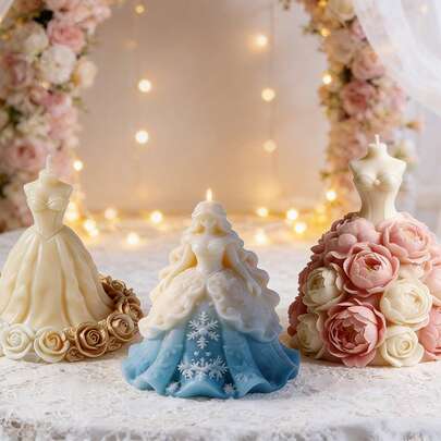 1件公主婚纱造型香薰蜡烛硅胶模具 DIY石膏树脂手工装饰品 婚礼家居装饰及创意手工礼物