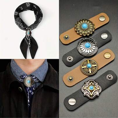 1个西式围巾夹，领带环，头巾扣，滑动扣和固定环 – 多功能复古男士装饰配饰，领带配件，围巾固定器，时尚扣件