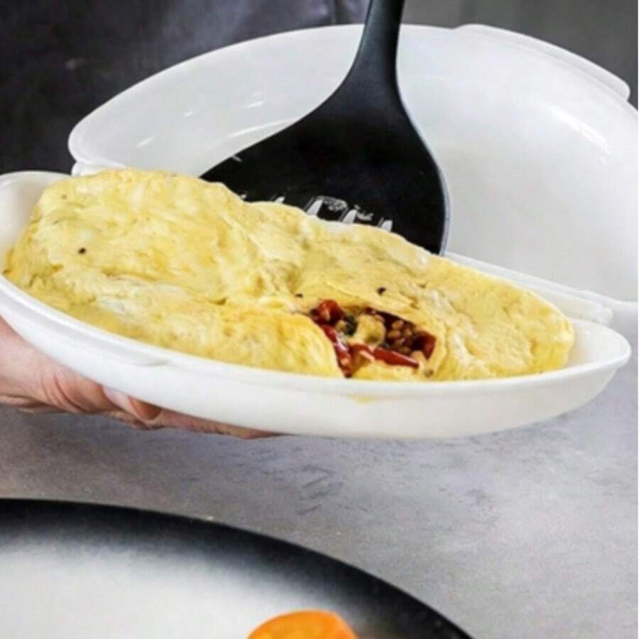 易清洁微波炉煮蛋器，可重复使用不粘蒸笼，半圆形微波炉煮蛋器兼煎锅，厨房小工具，适用于早餐、烘焙、家庭和餐厅使用 - 白色 - 查看 1