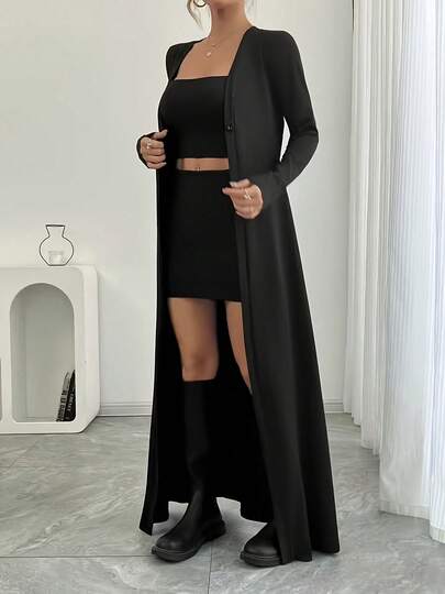 Áo cardigan nữ màu trơn, kiểu dáng thường ngày, có cúc cài, tay dài, dáng ôm.