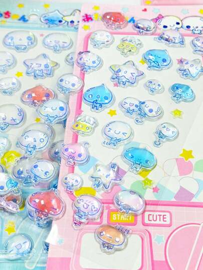 Cartoon Waterdrops Solid Stickers, Cute Embossed 3D Crystal Stickers, DIY Handbook, Japanese Vintage 3D Embossed Stickers, Cute 3D Decorative Solid Stickers, Adhesive Cards