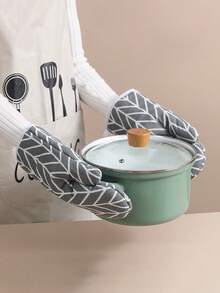 加厚亚麻耐热手套，高温隔热烤箱手套，适用于烹饪、烘焙、烧烤 - 彩色 - 查看 1