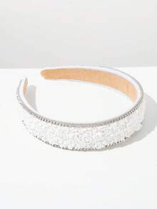 1pc Solid Color Velvet Baroque Retro Headband, Minimalist Fashion Colorful Rhinestone Shiny Gem Decor, Elegant Party Accessory, Versatile Summer Women Outfit Matching Hair Clip Hair Band Hair Hoop - White - View 3