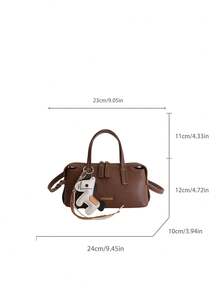 1pc Fashion New Women's Elegant Handbag, Shoulder Crossbody Bucket Bag, Minimalist Retro Solid Color PU Pleated Texture Metal Decor Double Zipper Closure With Personalized Pendant, Suitable For Travel, Shopping, Dating - Brown - View 10