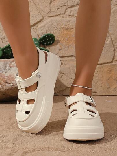 Fashionable Thick-Soled Elevated Roman Loafers, Black Breathable Slip-On Shoes For Women