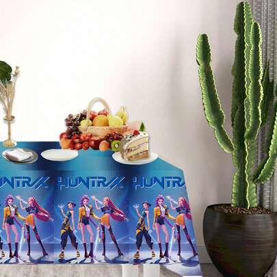 1 stuk K-Pop heksenmeisjesgroep thema feesttafelkleed, verjaardagsfeest decoratie, wegwerp PE tafelkleed, geschikt voor K-Pop fanfeest decoratie [Willekeurige stijl verzonden]