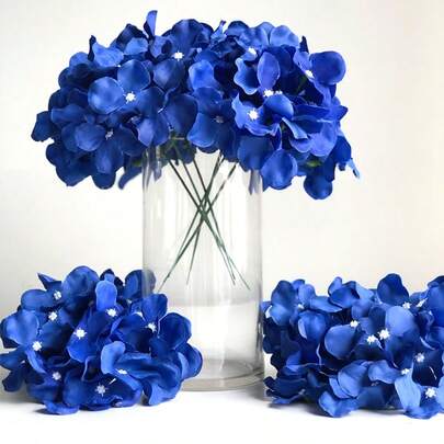 20pcs Hydrangea Artificial Flower Heads With Stems, Fake Hydrangea Flowers For Home Office Party Wedding Decoration, Blue Faux Flowers For Home Room Table Garden Decor, Spring Decoration, Valentine's Day Gift