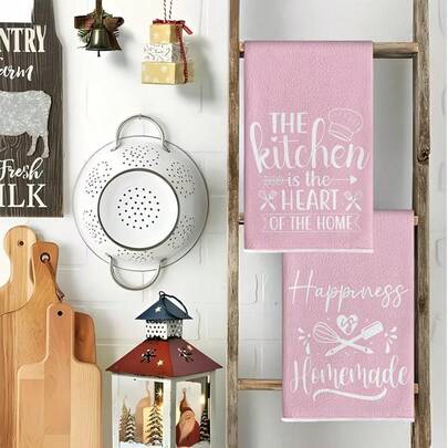 2pcs Pink Kitchen Inspirational Print Kitchen Towels, Dish Cloths, Hand Towels, Kitchen Decor Towels, Neighbor Gift, Housewarming Gift For Friends, Mother's Gift, Friend's Birthday Gift