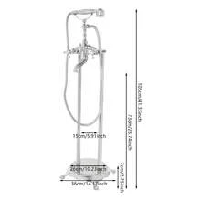 Sweetmile Freestanding Bathtub Faucet Floor Mount Tub Filler With Double Cross Knobs Spout High Flow Floor Standing Bathtub Shower Trumpet Shape Handheld Spray Brushed Nickel - Silver - View 2
