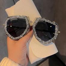 Women's Personalized Large Frame Glasses, Luxury Rhinestone Polygon Fashionable Metal Frame Fashion Glasses For Party - Multicolor - View 13