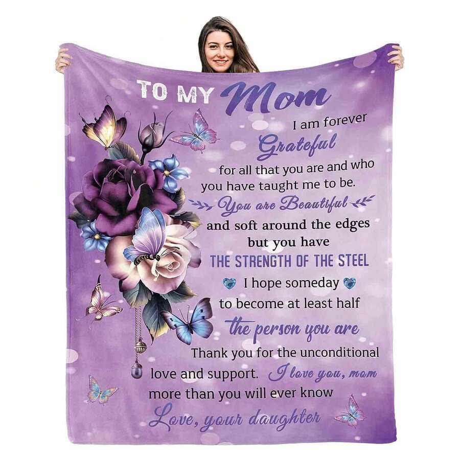 1件装花卉蝴蝶印花字母毯，送给嫂子的礼物毯，披肩毯，午睡毯，柔软亲肤休闲沙发毯，盖毯，午睡毯，多用途毯