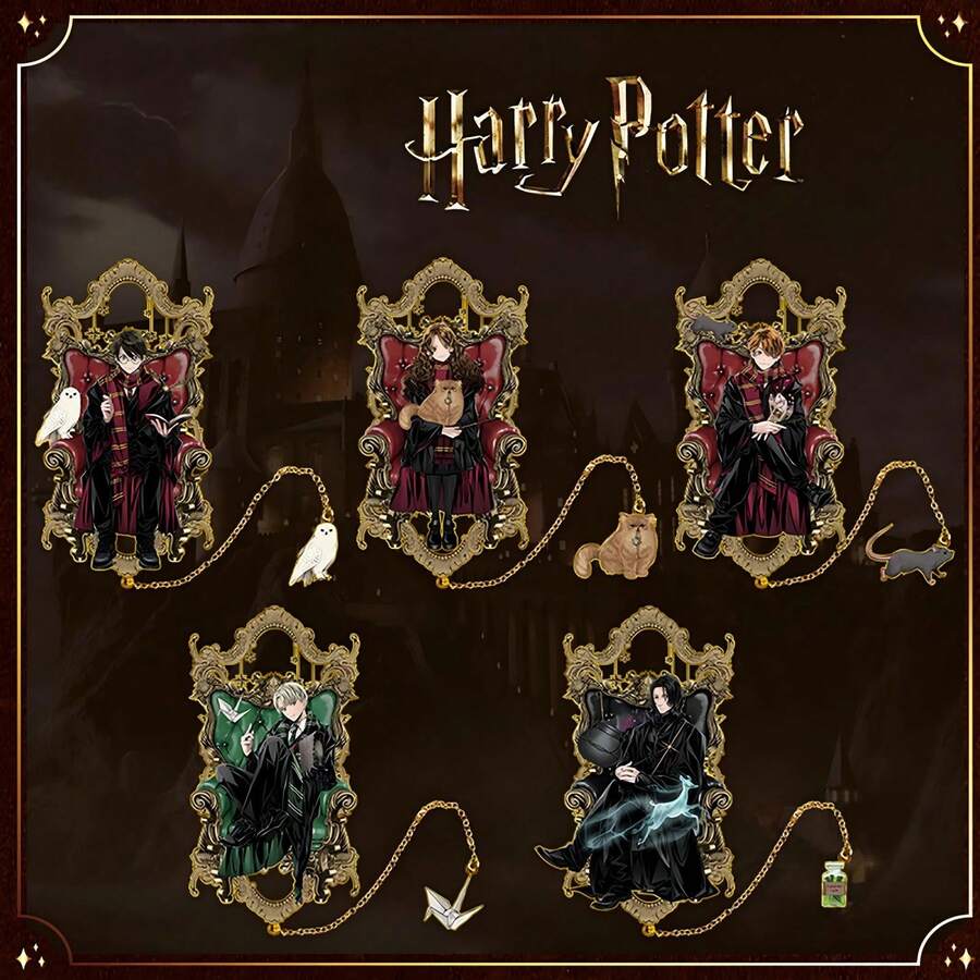 Harry Potter Marcadores de Livro, Acessórios Pingente de Personagens em Metal Vazado, Presente de Aniversário, Presentes de Papelaria para Leitura e Pendurar em Diários - Multicolorido - Visão 1